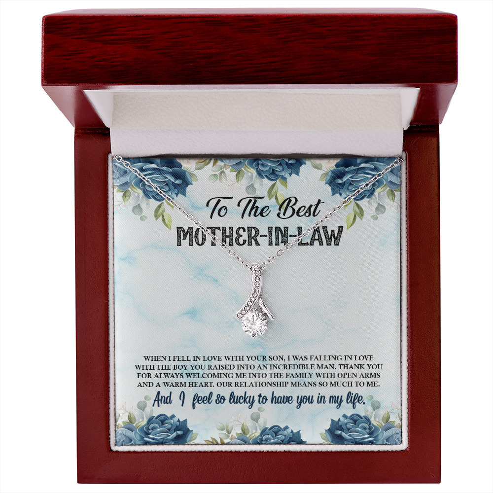 To My Mother-in-Law Fall in Love With Your Son Alluring Ribbon Necklace Message